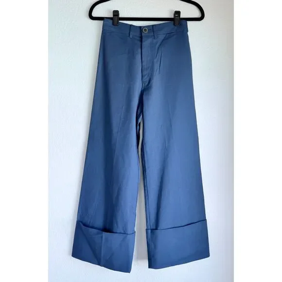 NWOT Sea New York Lennox Cuffed Cropped High Rise Wide Leg Pants in Blue Size 2
